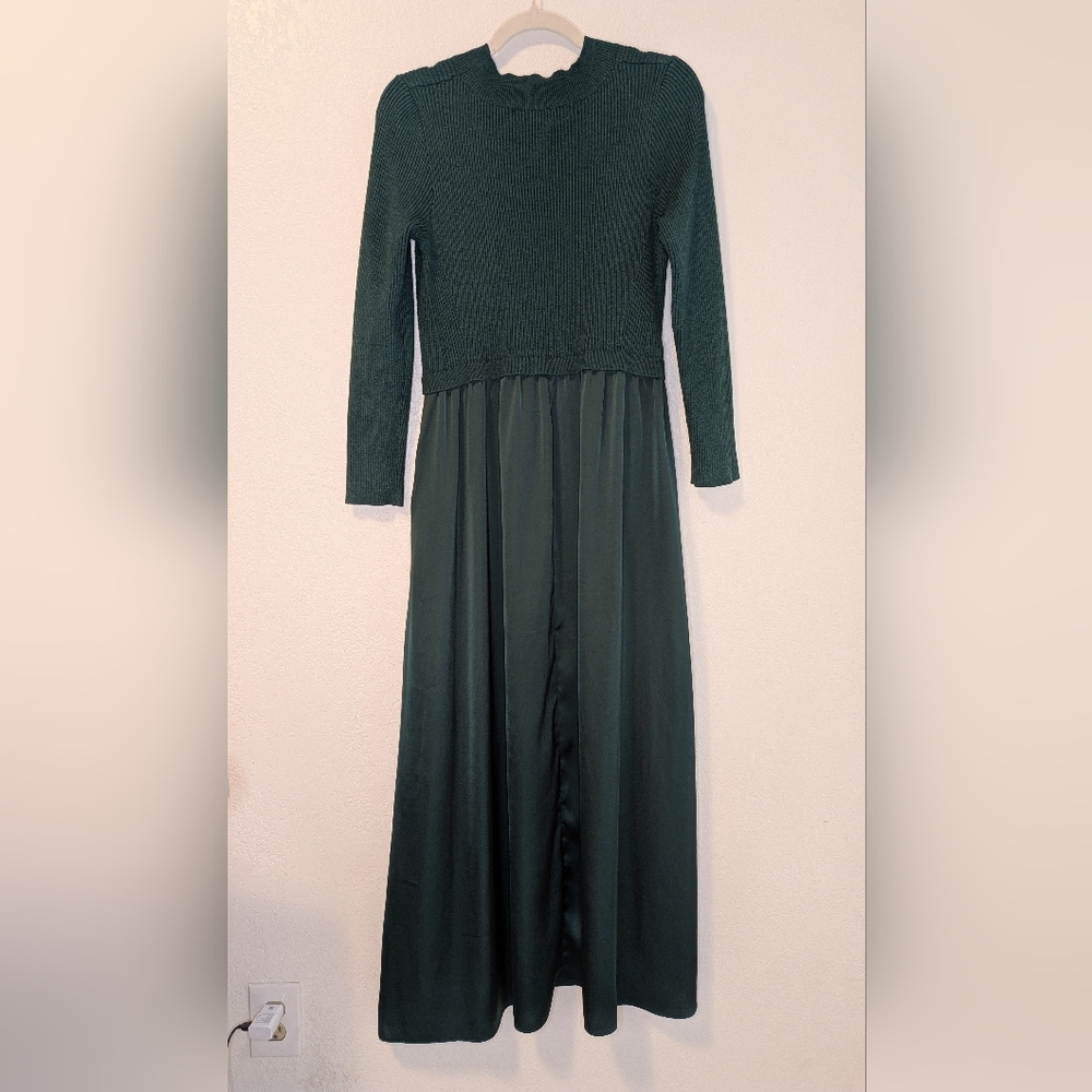 Taylor Forest Green Satin Skirt Sweater Dress - Picture 2 of 11